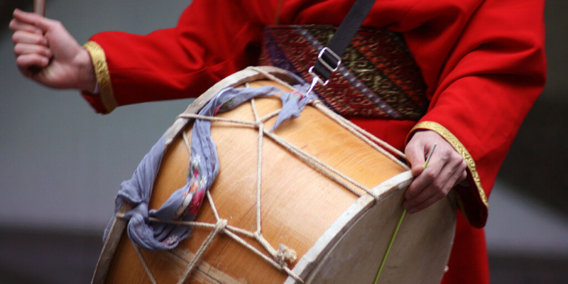 Turkish davul double-headed bass drum used in folk and military music
